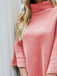 Button Decor Turtleneck Poncho Pullover