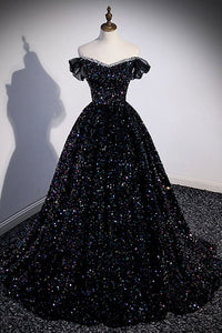 Colorful Bling Black Sequined Prom Dress For Parties