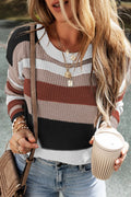 Classic Round Neck Colorblock Knit Sweater Simply