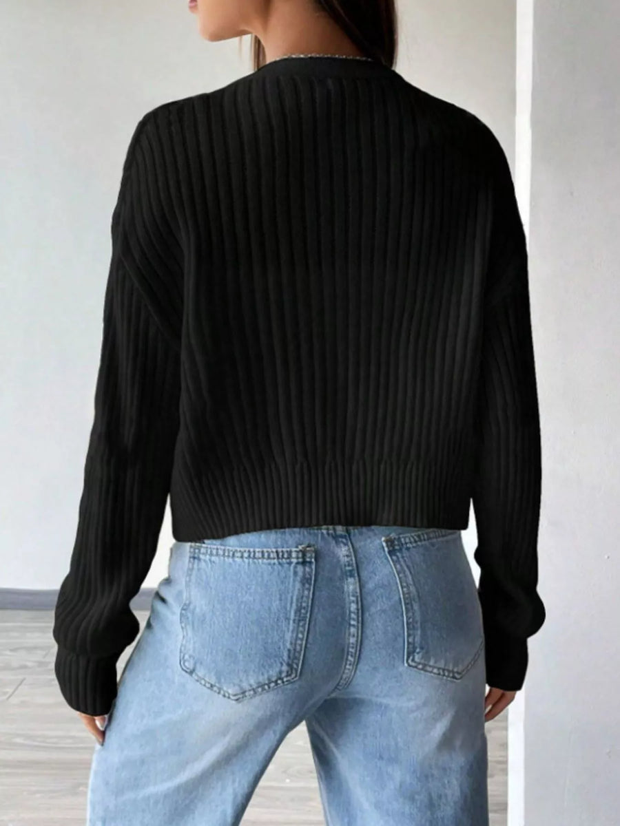 Ribbed Knit Button Up Cropped Cardigan