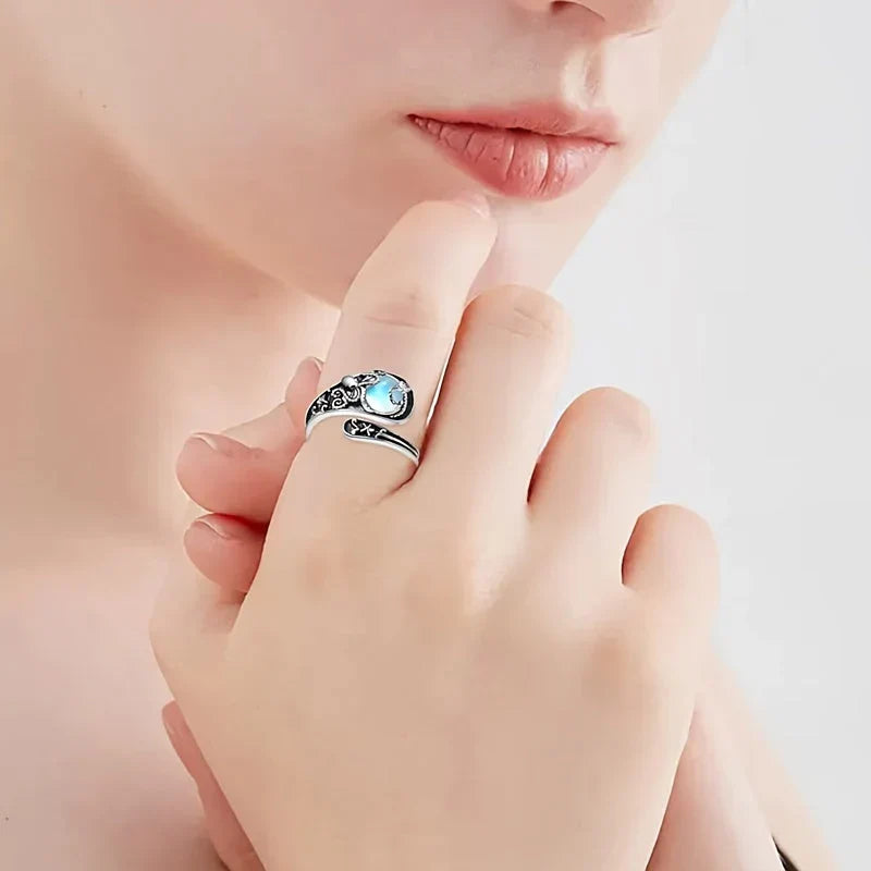Silver Octopus Blue Moonstone Ring