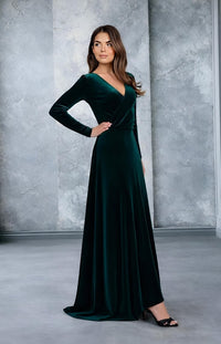 Dark Velvet Dress Long Sleeve Formal Dress Bridesmaid Long Maxi Dress V Back Elegant Dress Etsy