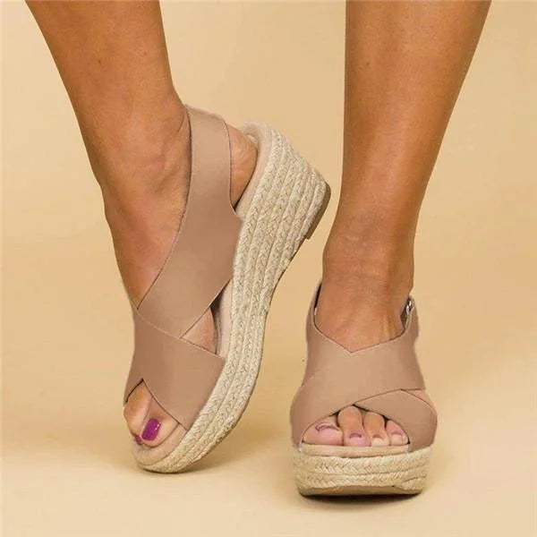 Women's Cross-Over Strap Espadrille Wedges - Slingback