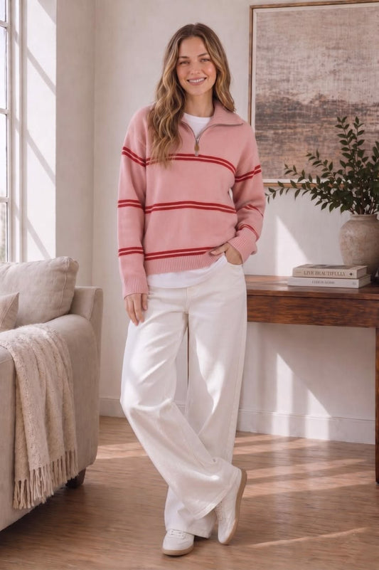 Wool Half Zip Sweater Minimalist Knit Pullover Soft Warm Cozy Knitwear