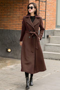 Wool Blend Trench Coat Long Double Breasted Belted Winter Coat Custom #