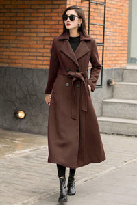 Wool Blend Trench Coat Long Double Breasted Belted Winter Coat Custom Xiaolizi 6305#