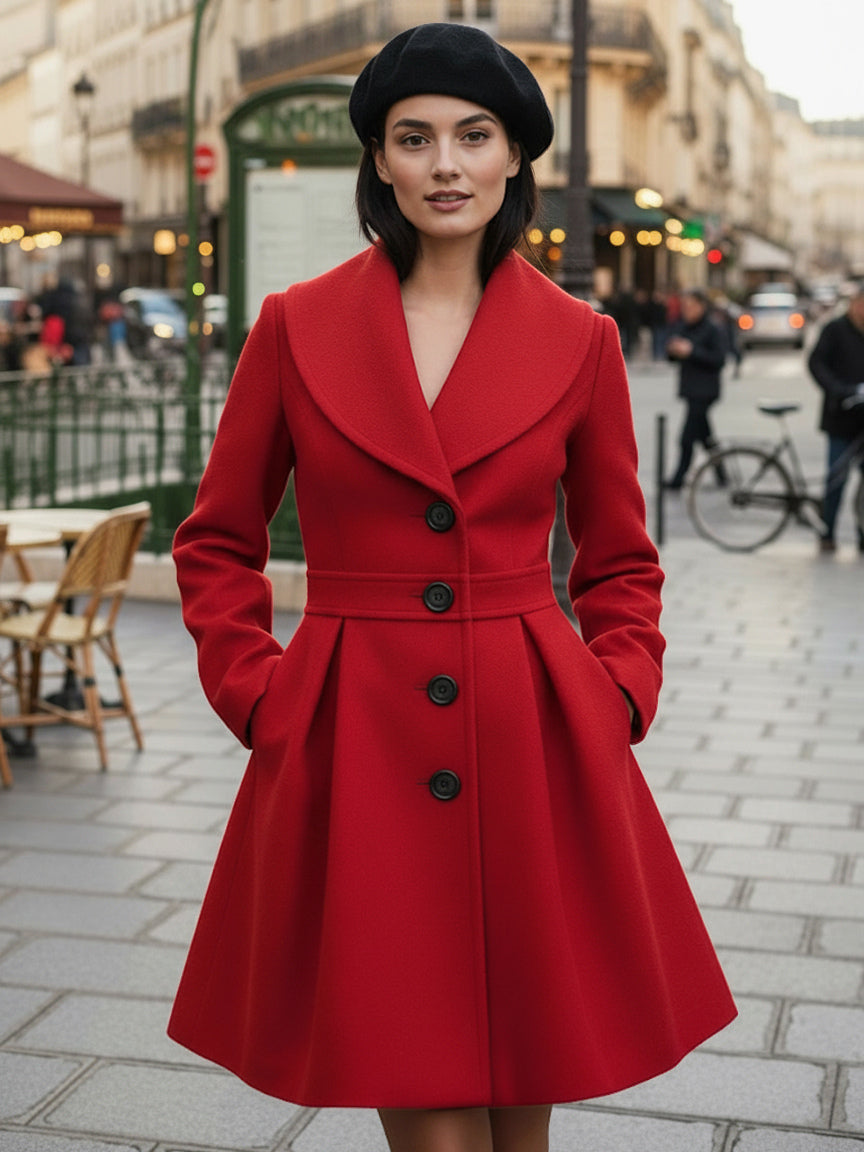 Wool Blend a Line Coat with Shawl Collar and Buttons for Women 2026
