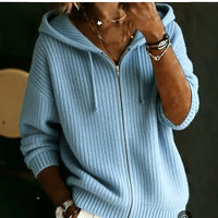 Women's Cardigan Sweater Streetwear Casual Solid Color Hooded Zipper Hooded Long Sleeve Regular Tops Knit Outdoor Formal
