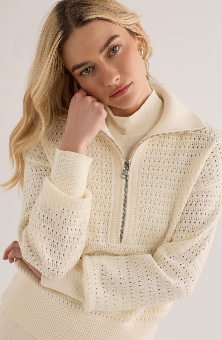 Varley Darla Half Zip Sweater in Egret At Nordstrom Size X Large