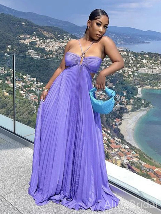 Unique Purple Sweatheart Halter A-line Long Prom Dress, PD38021
