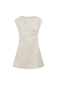 Leighton Button Flared Mini Dress in Beige