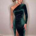 Slit Velvet Bodycon Dress: One Shoulder Elegance