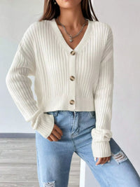Ribbed Knit Button Up Cropped Cardigan