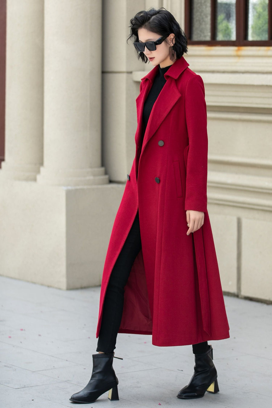 Wool Maxi Coat Double Breasted Fit & Flare Silhouette 5348