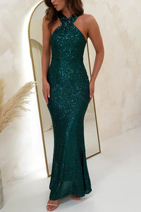 Valentina Sequin Halter Maxi Dress