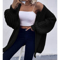 Black Chunky Knit Open Front Comfy Cozy Sweater Cardigan
