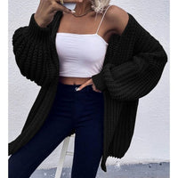 Black Chunky Knit Open Front Comfy Cozy Sweater Cardigan