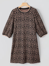 Leopard Print Bubble Sleeve Shift Mini Dress