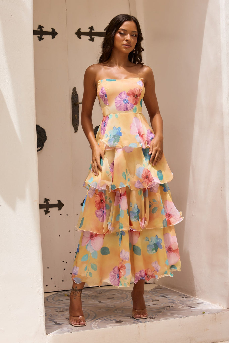 Arabella Chiffon Maxi Dress in Yellow Multi