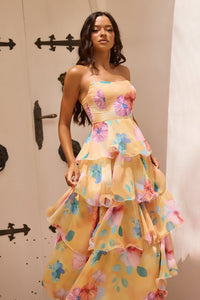 Arabella Chiffon Maxi Dress in Yellow Multi