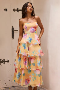 Arabella Chiffon Maxi Dress in Yellow Multi