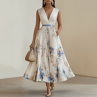 Nancy | Women's Pleated V-Neck Midi Dress