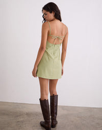Ambra Linen Mini Dress in Sage Green