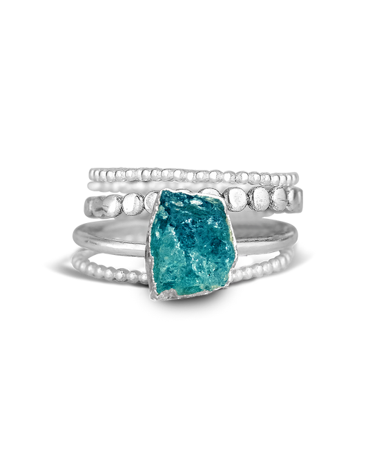 Raw Apatite Silver Ring Set