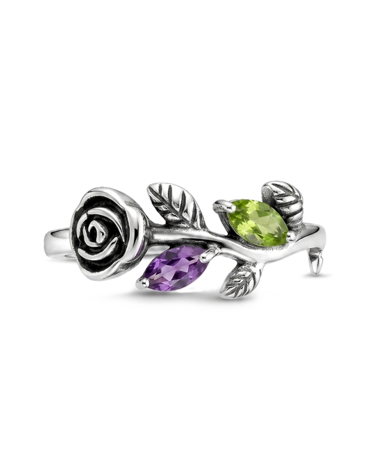 Amethyst and Peridot Rose Ring