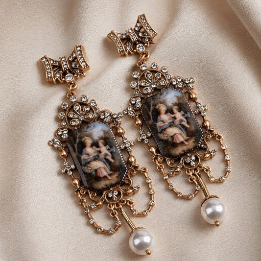 Antique Portrait Rhinestone Earrings