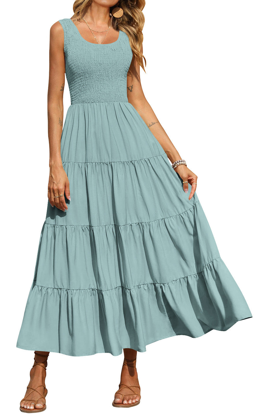 PRETTYGARDEN Women's 2026 Casual Loose Plain Maxi Sundress Smocked Tank Dress Sleeveless Summer Beach Tiered Long Dresses
