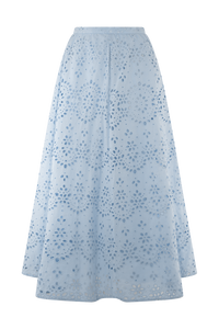 Arla Broderie Midi Skirt in Pale Cornflower