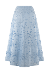 Arla Broderie Midi Skirt in Pale Cornflower