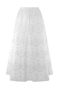 Arla Broderie Midi Skirt in Pale Cornflower