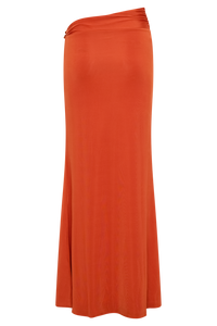 Ainsley Asymmetrical Maxi Dress in Burnt Orange