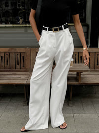 Women's High Waist Wide Leg Trousers with Pleats and Side Pockets