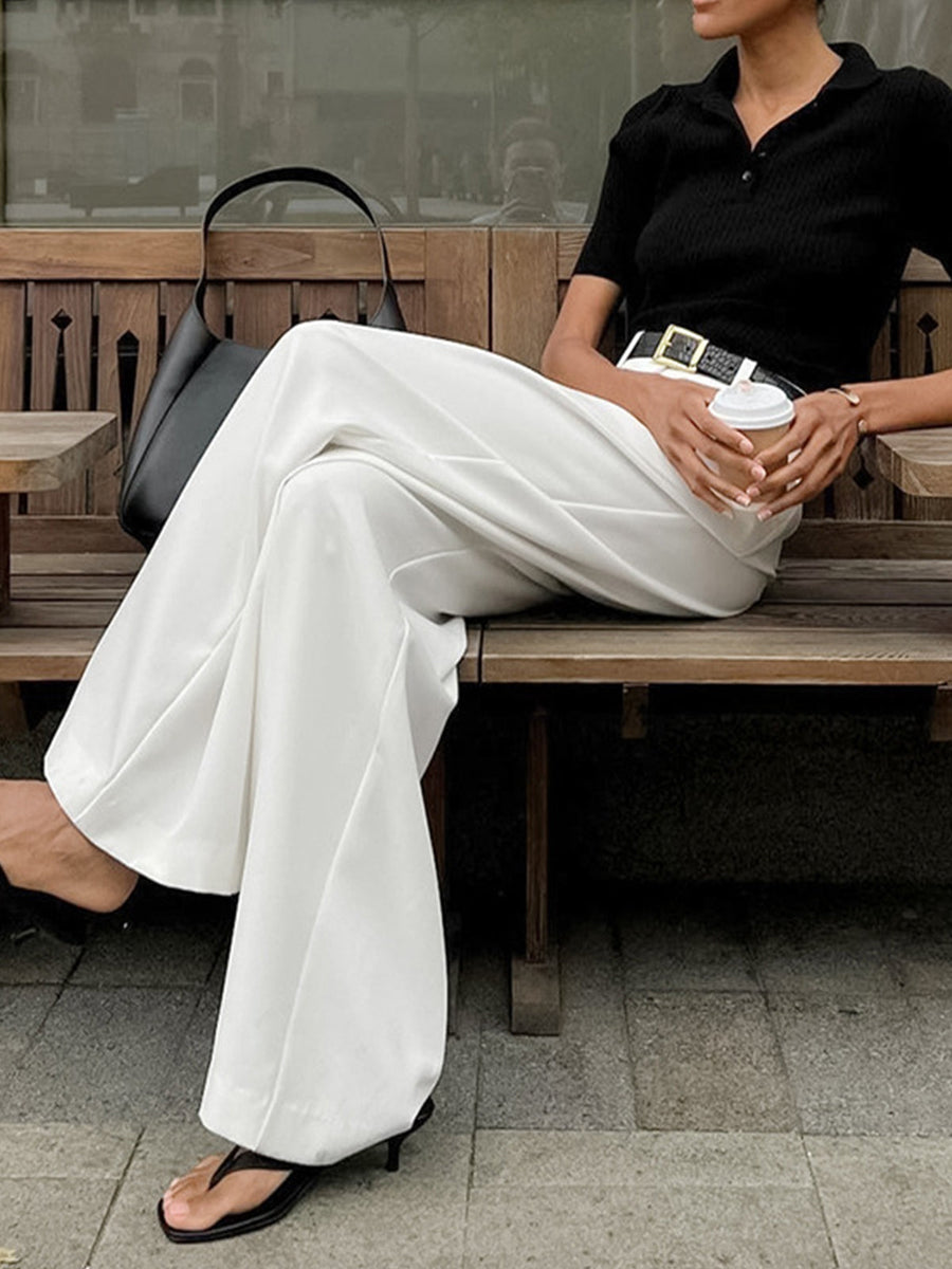 Women's High Waist Wide Leg Trousers with Pleats and Side Pockets