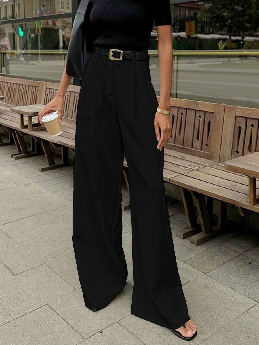 Women's High Waist Wide Leg Trousers with Pleats and Side Pockets