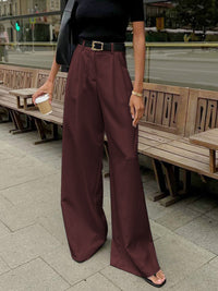 Women's High Waist Wide Leg Trousers with Pleats and Side Pockets