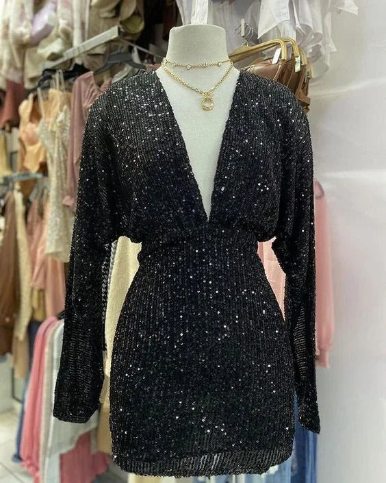 Margot Sequin Deep-V Homecoming Dress