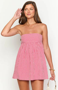 Margot Gingham Strapless Mini Dress