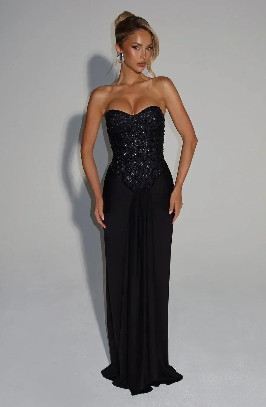 Nathalie Strapless Embellished Gown in White
