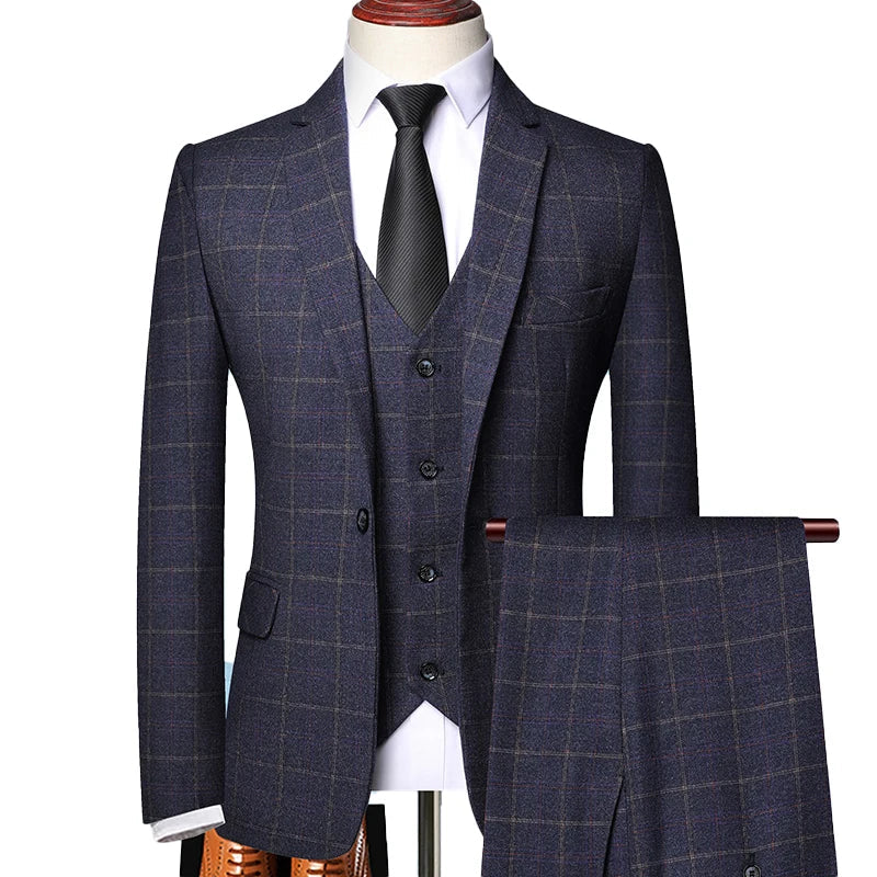 Men's Plaid Three-Piece Wedding Guest Suit