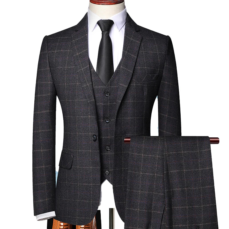 Men's Plaid Three-Piece Wedding Guest Suit