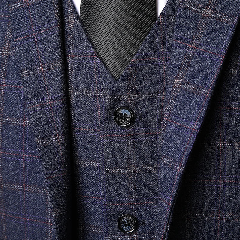 Men's Plaid Three-Piece Wedding Guest Suit
