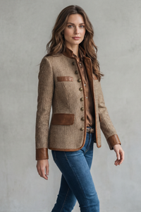 BRIENNE | CONTRAST LEATHER TRIM TAILORED BLAZER