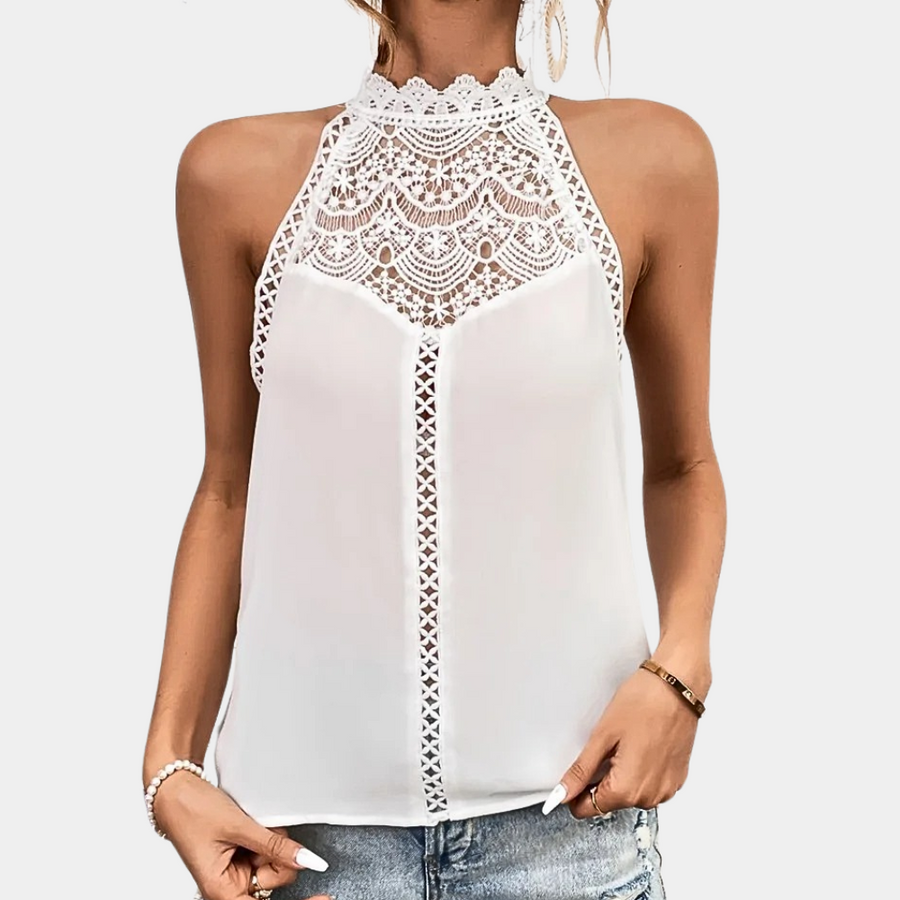Lara | Women's Halter Neck Lace Yoke Sleeveless Top