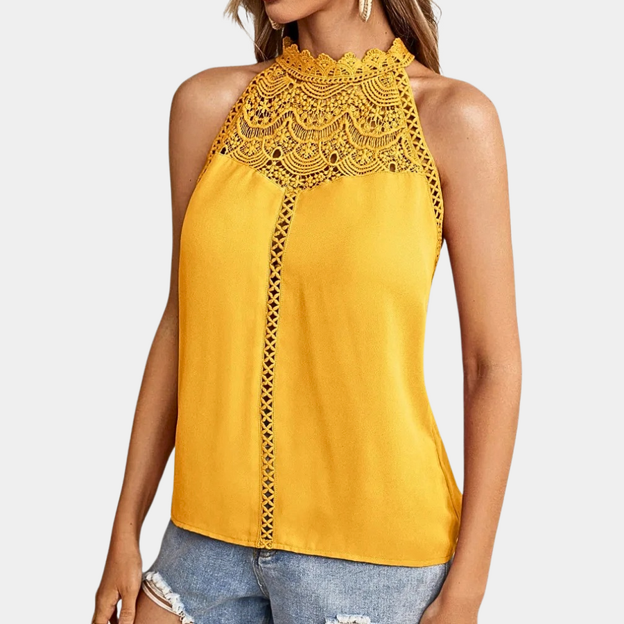 Lara | Women's Halter Neck Lace Yoke Sleeveless Top