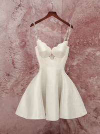 Elegant A Line Spaghetti Straps White Birthday Dress Satin Homecoming Dresses