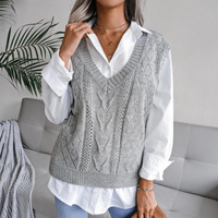 Women's Cable Knit Sweater Vest V-Neck